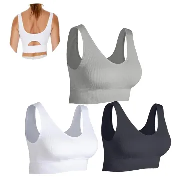 SEGRILA Sport BH 3er Set - Schwarz, Weiß, Grau - Bequemer Yoga BH